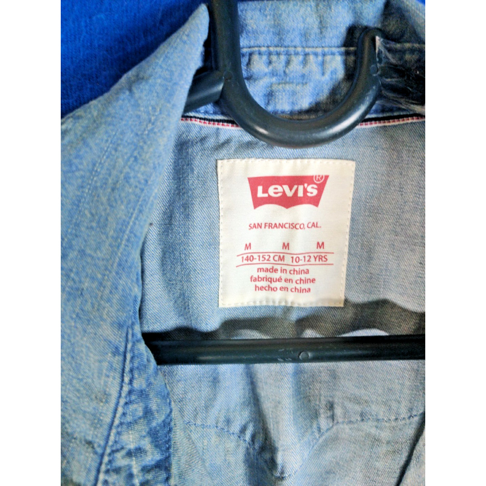 Levi's Boys Medium 10-12 Blue Denim Western Pearl Snap Long Sleeve Shirt Star - Picture 3 of 13